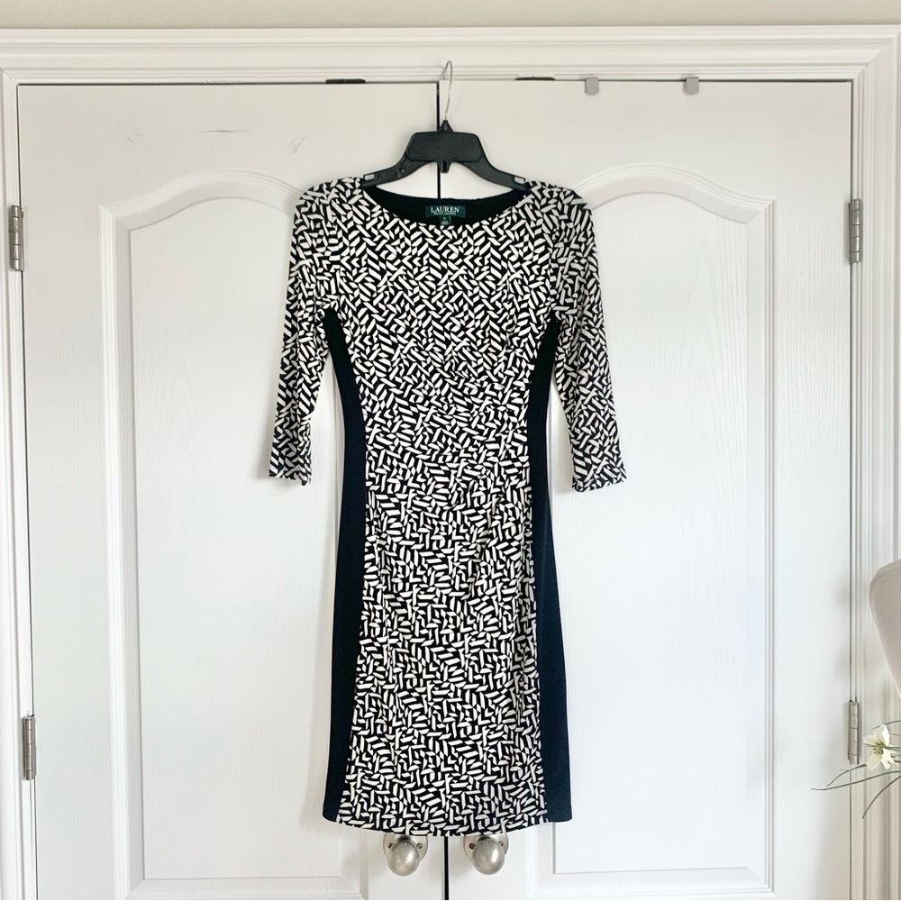 Lauren Ralph Lauren Black & White Geometric Sheath Dress